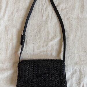 Nine West Black Woven Rattan Shoulder Bag Adjustable Strap Summer Boho Purse